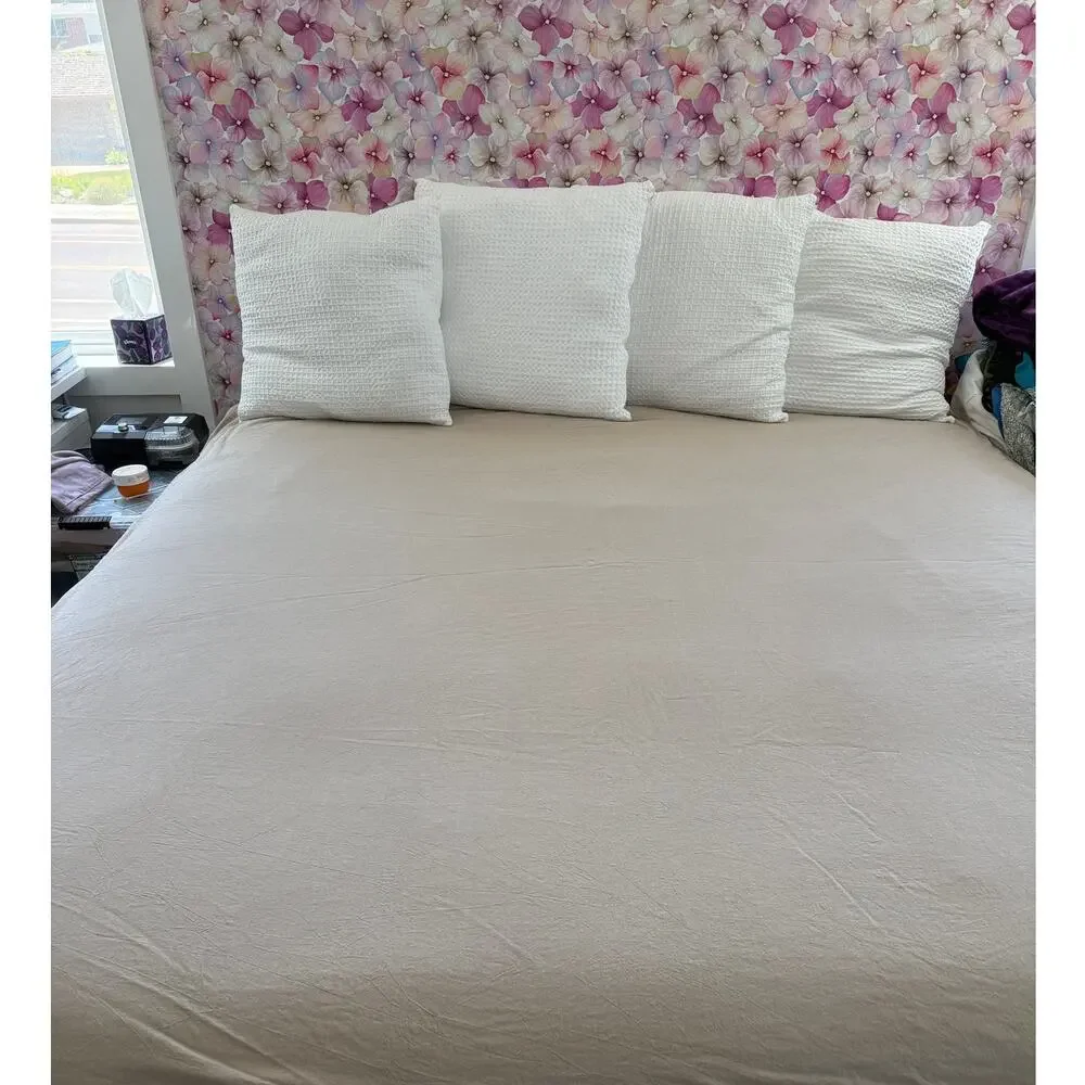 MooMee Queen Duvet Cover Cotton Linen Look Minimalist Neutral Bedding